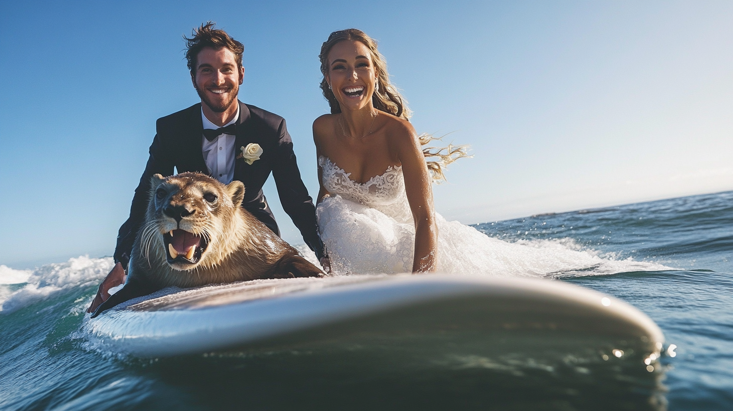 Sea Lion Surfs with Newlyweds in Epic Honeymoon Adventure