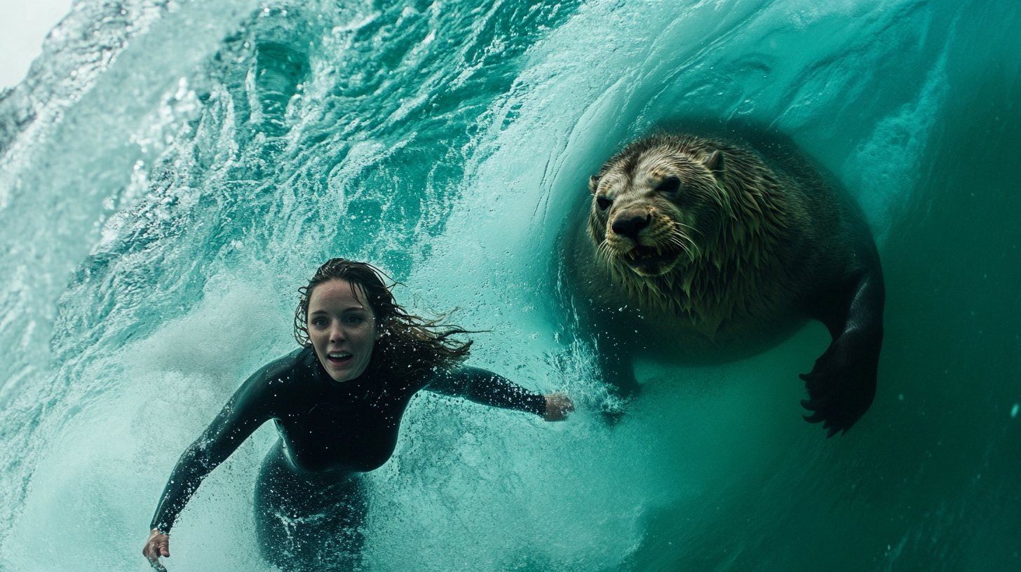 Sea Lion Joins Woman for Epic Body Surfing Experience
